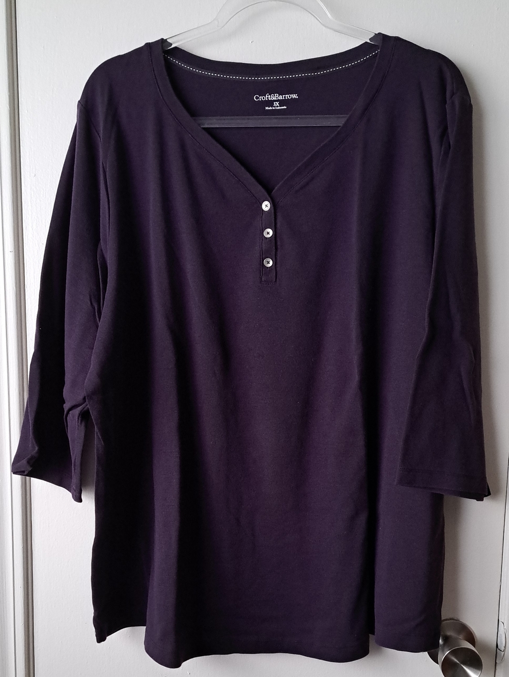 Croft & Barrow Women's Purple Henley 3/4 Sleeve Top